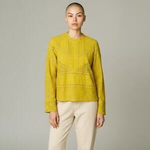 James Coviello Anthropoogie Burnham Long Sleeve Eyelet Blouse Top Size Small